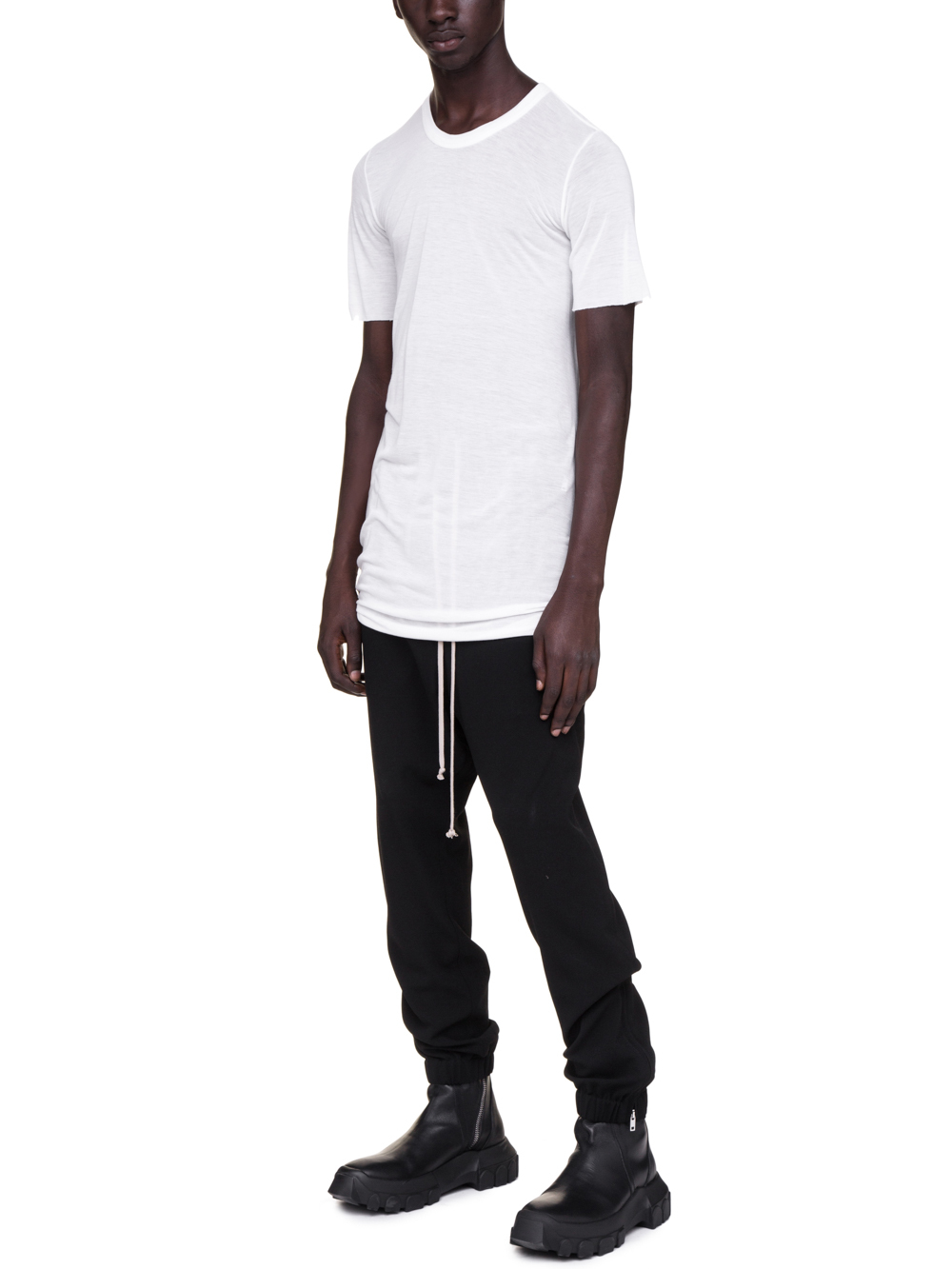 RICK OWENS BASIC SHORT-SLEEVE TEE IN MILK WHITE VISCOSE SILK
