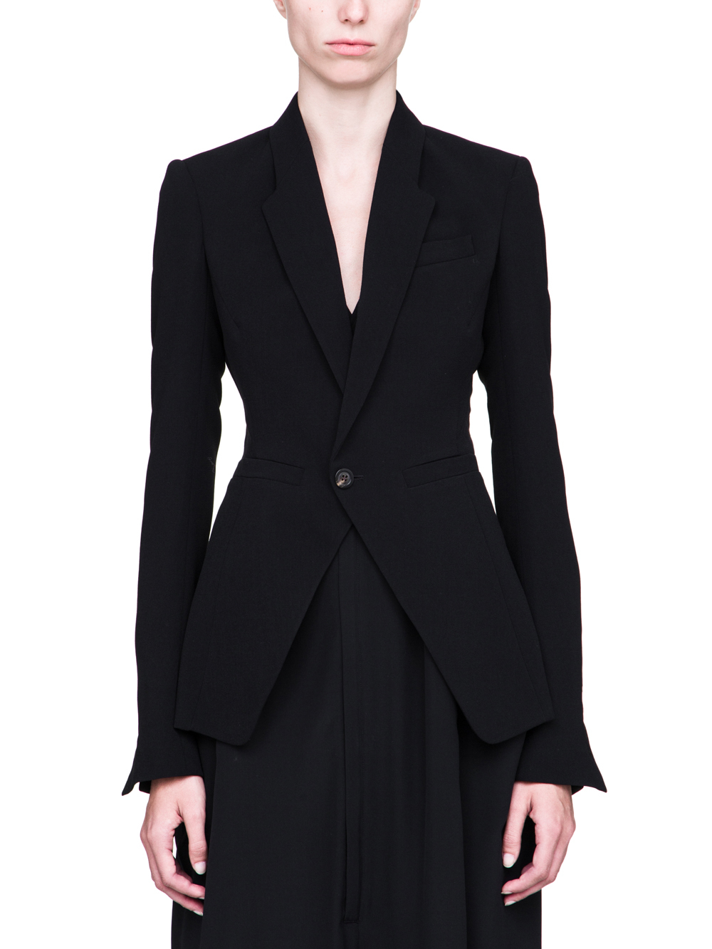 RICK OWENS FW18 SISYPHUS SOFT SHORT BLAZER IN BLACK LIGHT CREPE WOOL