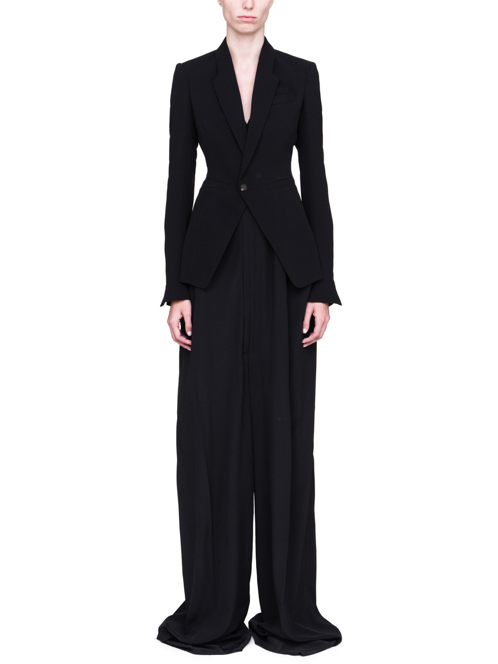 RICK OWENS FW18 SISYPHUS SOFT SHORT BLAZER IN BLACK LIGHT CREPE WOOL