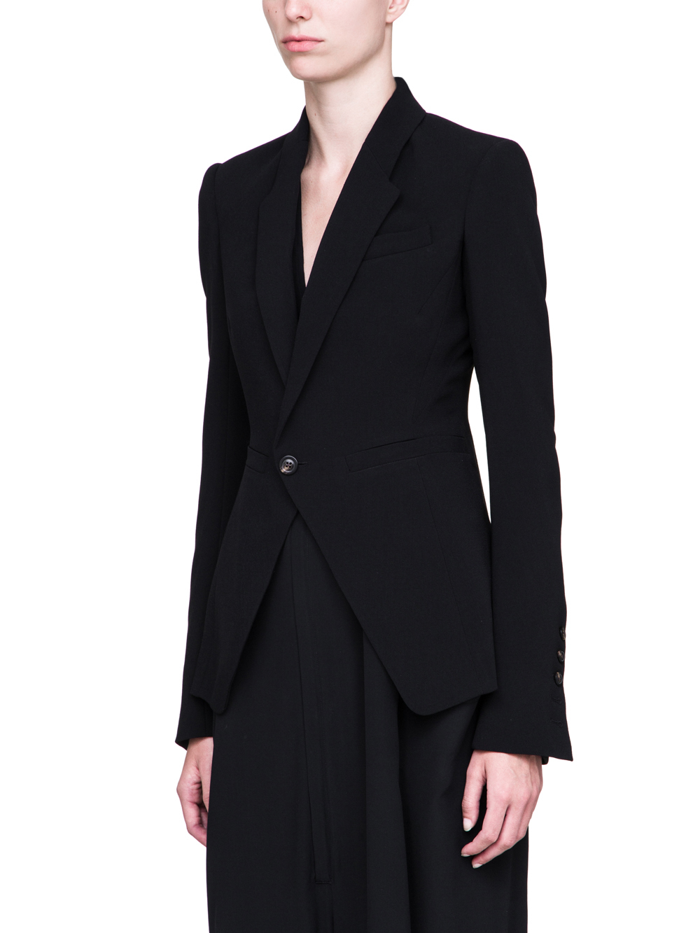 RICK OWENS FW18 SISYPHUS SOFT SHORT BLAZER IN BLACK LIGHT CREPE WOOL