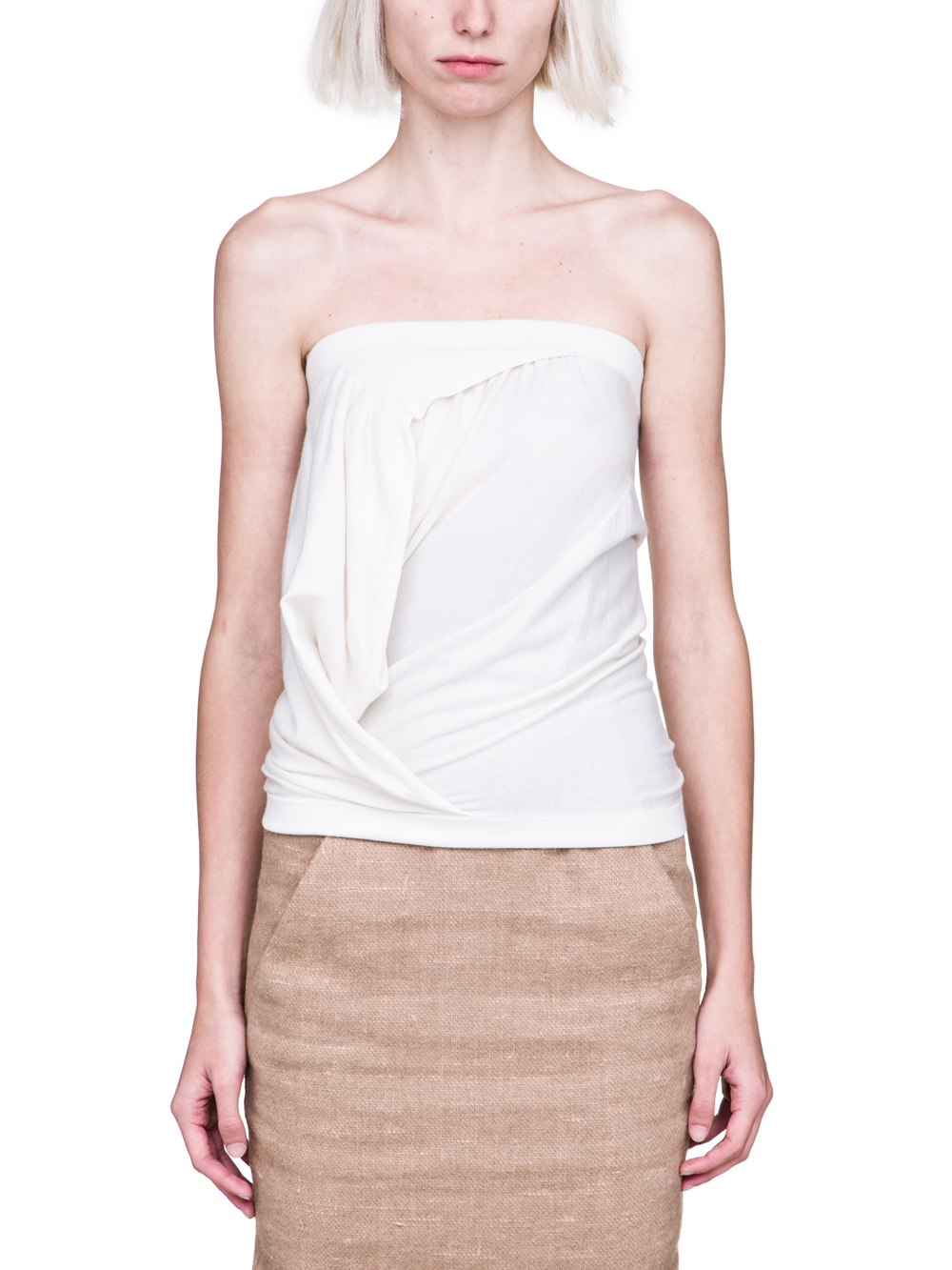 RICK OWENS FW18 SISYPHUS OFF-THE-RUNWAY BUSTIER TOP IN NATURAL STRETCH CASHMERE