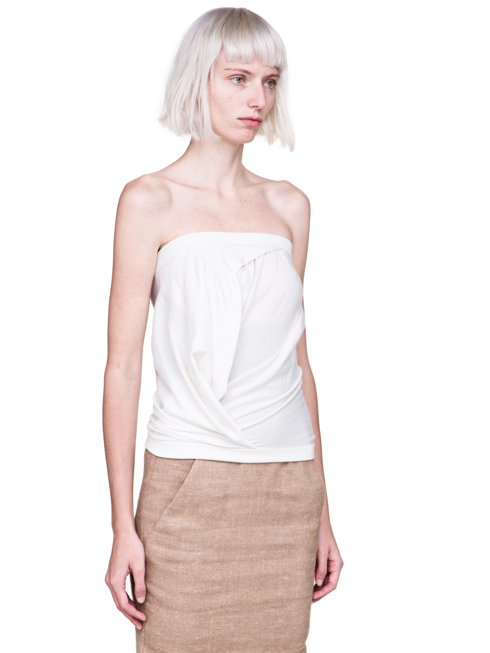 RICK OWENS FW18 SISYPHUS OFF-THE-RUNWAY BUSTIER TOP IN NATURAL STRETCH CASHMERE