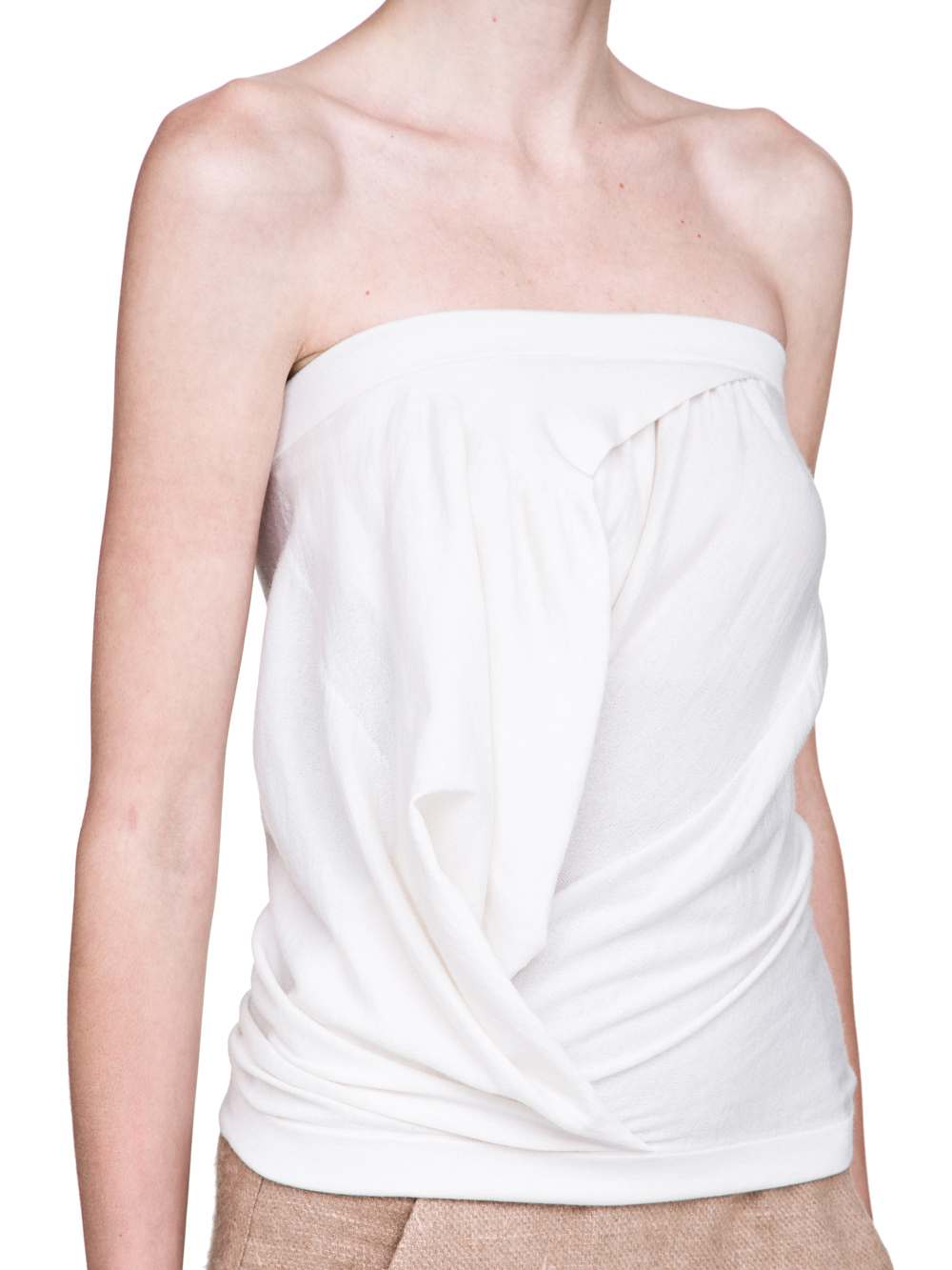 RICK OWENS FW18 SISYPHUS OFF-THE-RUNWAY BUSTIER TOP IN NATURAL STRETCH CASHMERE