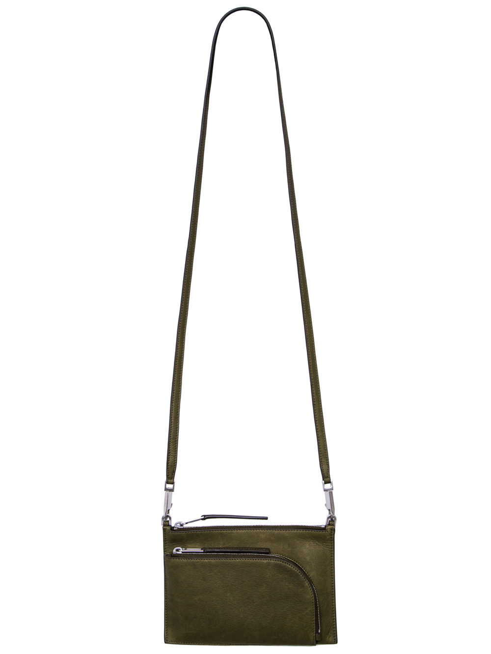 RICK OWENS FW18 SISYPHUS CLUB POUCH IN DIRTY GREEN CALF LEATHER