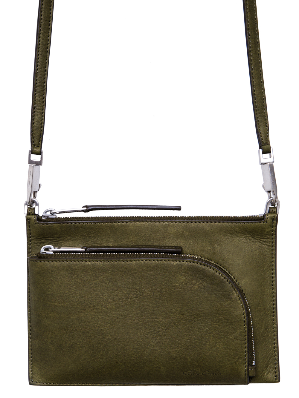 RICK OWENS FW18 SISYPHUS CLUB POUCH IN DIRTY GREEN CALF LEATHER