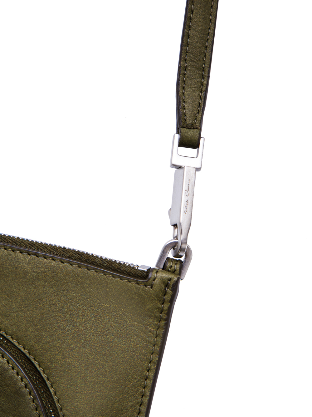 RICK OWENS FW18 SISYPHUS CLUB POUCH IN DIRTY GREEN CALF LEATHER