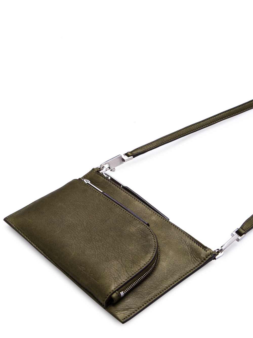 RICK OWENS FW18 SISYPHUS CLUB POUCH IN DIRTY GREEN CALF LEATHER