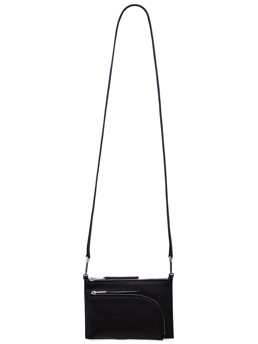 RICK OWENS FW18 SISYPHUS CLUB POUCH IN BLACK CALF LEATHER