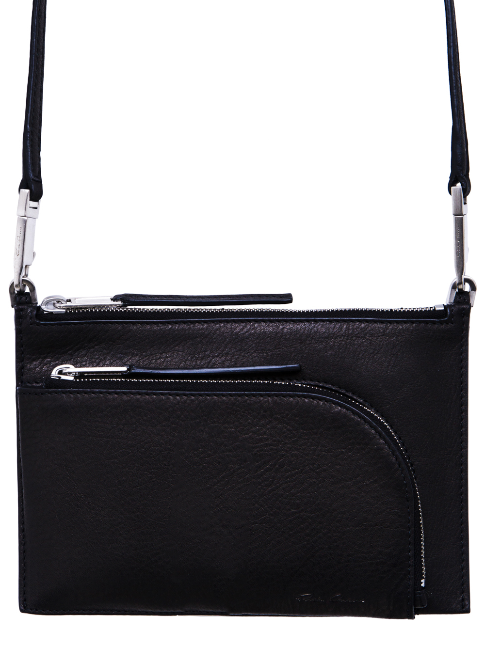 RICK OWENS FW18 SISYPHUS CLUB POUCH IN BLACK CALF LEATHER