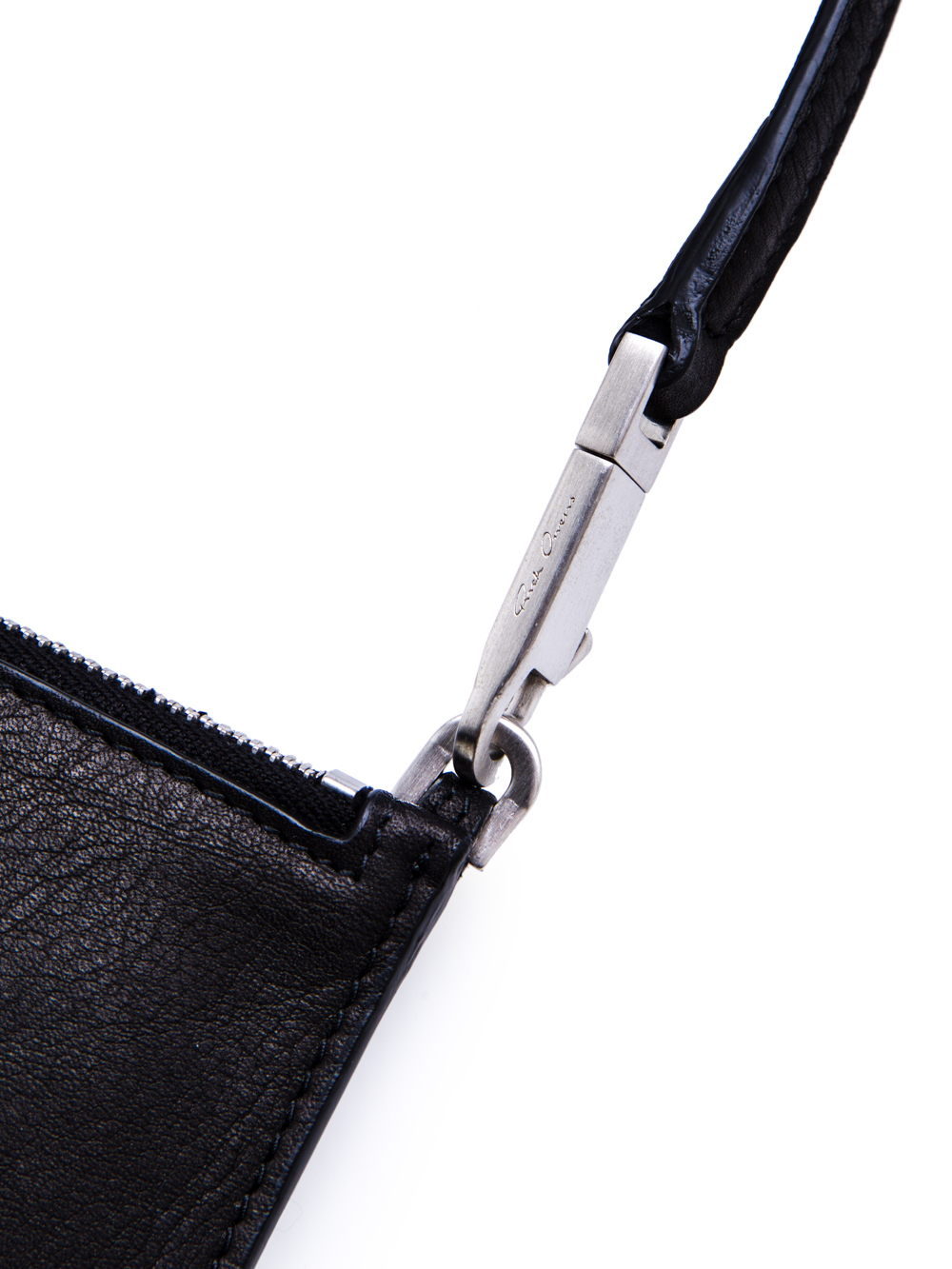 RICK OWENS FW18 SISYPHUS CLUB POUCH IN BLACK CALF LEATHER