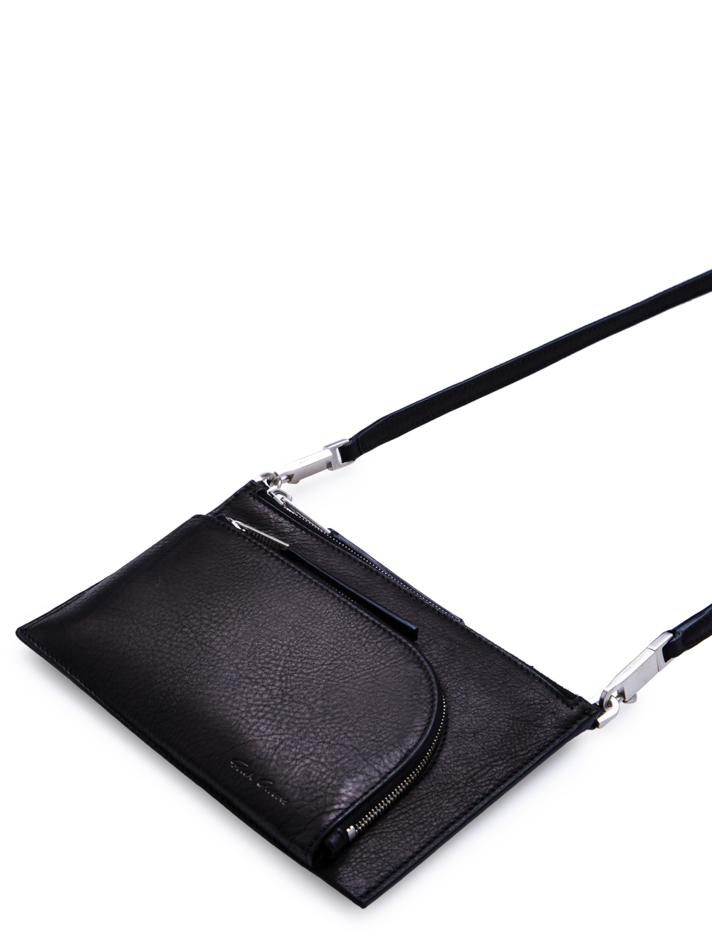 RICK OWENS FW18 SISYPHUS CLUB POUCH IN BLACK CALF LEATHER