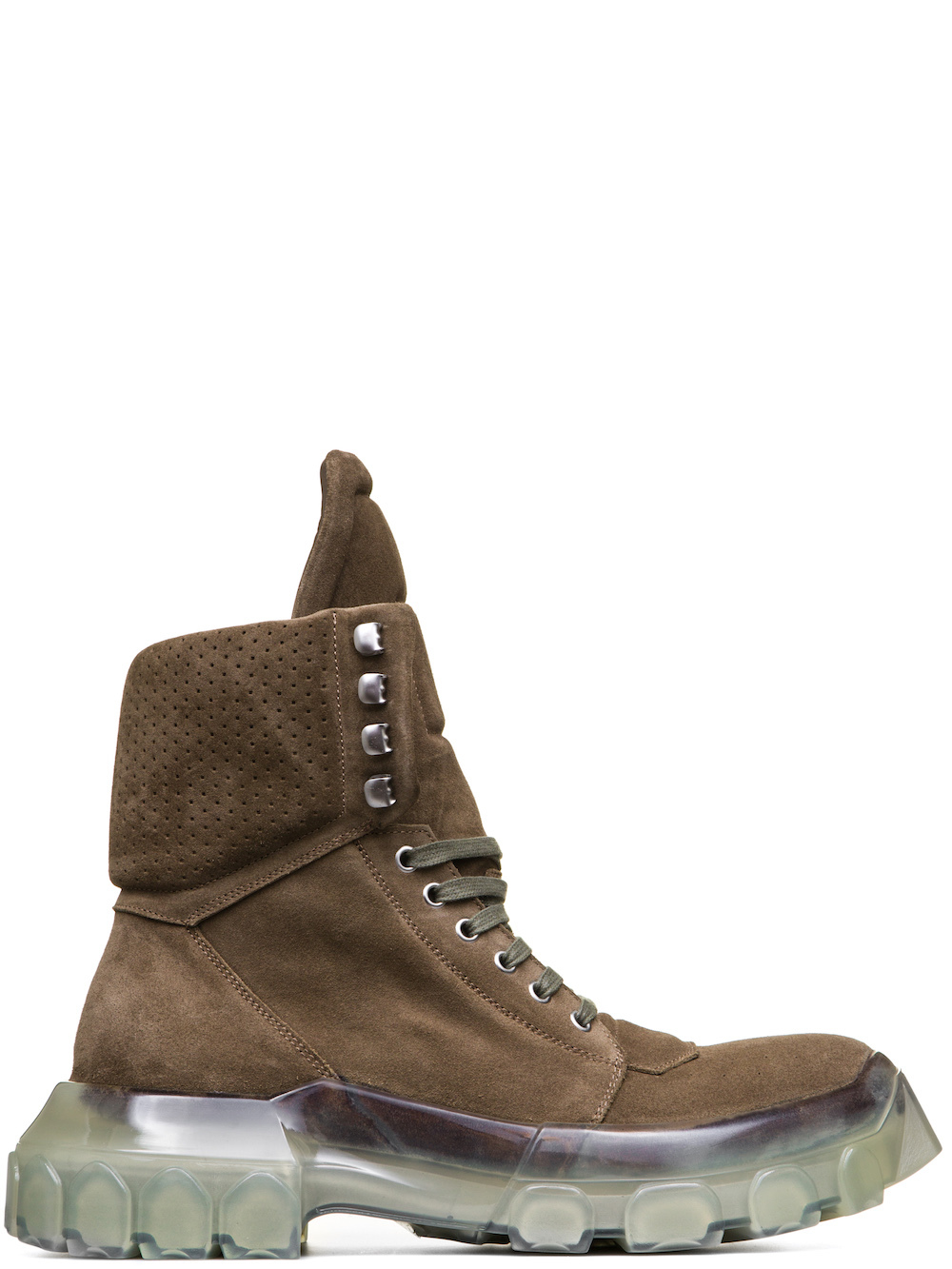 RICK OWENS FW18 SISYPHUS OFF-THE-RUNWAY TRACTOR DUNK BOOTS IN DUST GREY SUEDE COW LEATHER