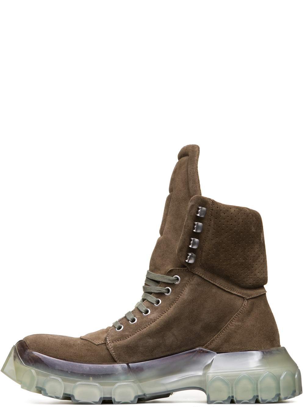 RICK OWENS FW18 SISYPHUS OFF-THE-RUNWAY TRACTOR DUNK BOOTS IN DUST GREY SUEDE COW LEATHER