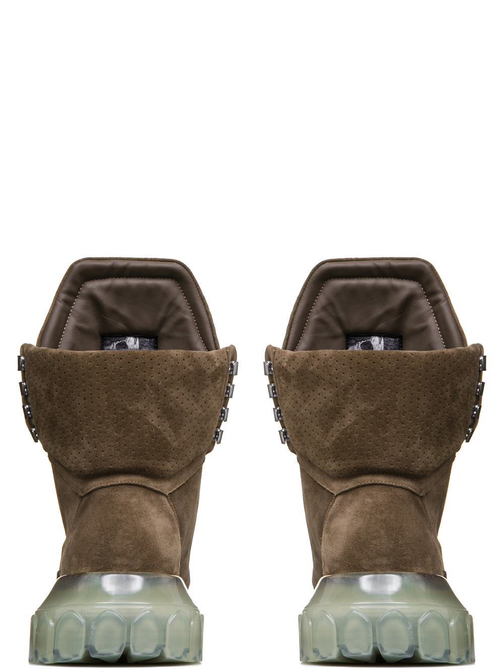 RICK OWENS FW18 SISYPHUS OFF-THE-RUNWAY TRACTOR DUNK BOOTS IN DUST GREY SUEDE COW LEATHER