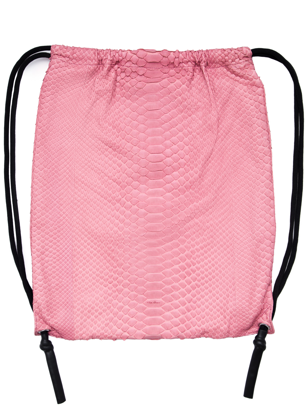 RICK OWENS FW18 SISYPHUS DRAWSTRING BACKPACK IN PINK PYTHON LEATHER