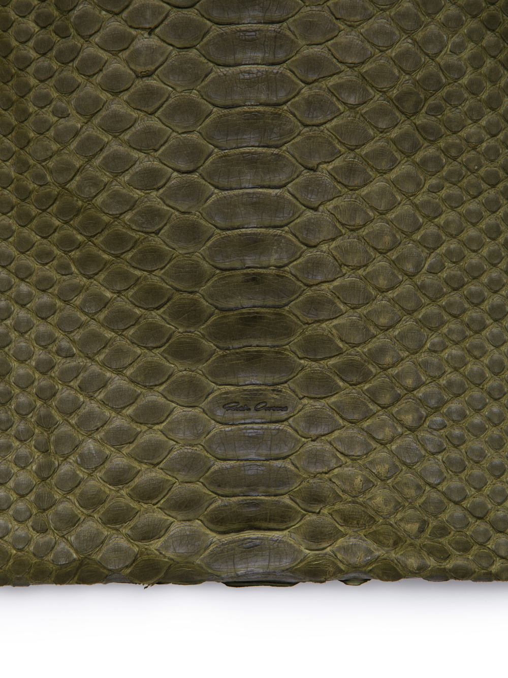 RICK OWENS FW18 SISYPHUS DRAWSTRING BACKPACK IN DIRTY GREEN PYTHON LEATHER