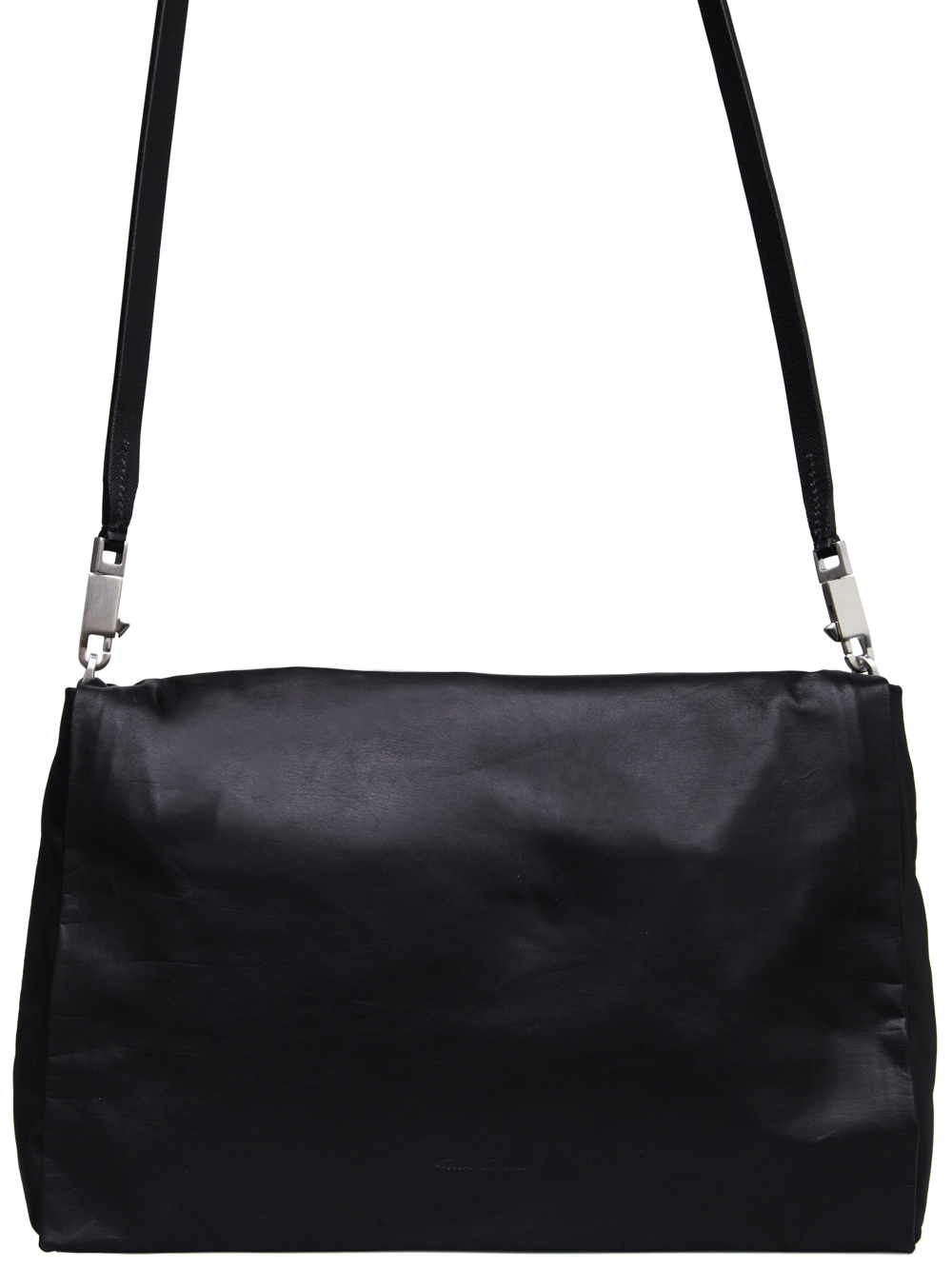 RICK OWENS FW18 SISYPHUS MEDIUM FLAP ADRI BAG IN BLACK BABY CALF LEATHER