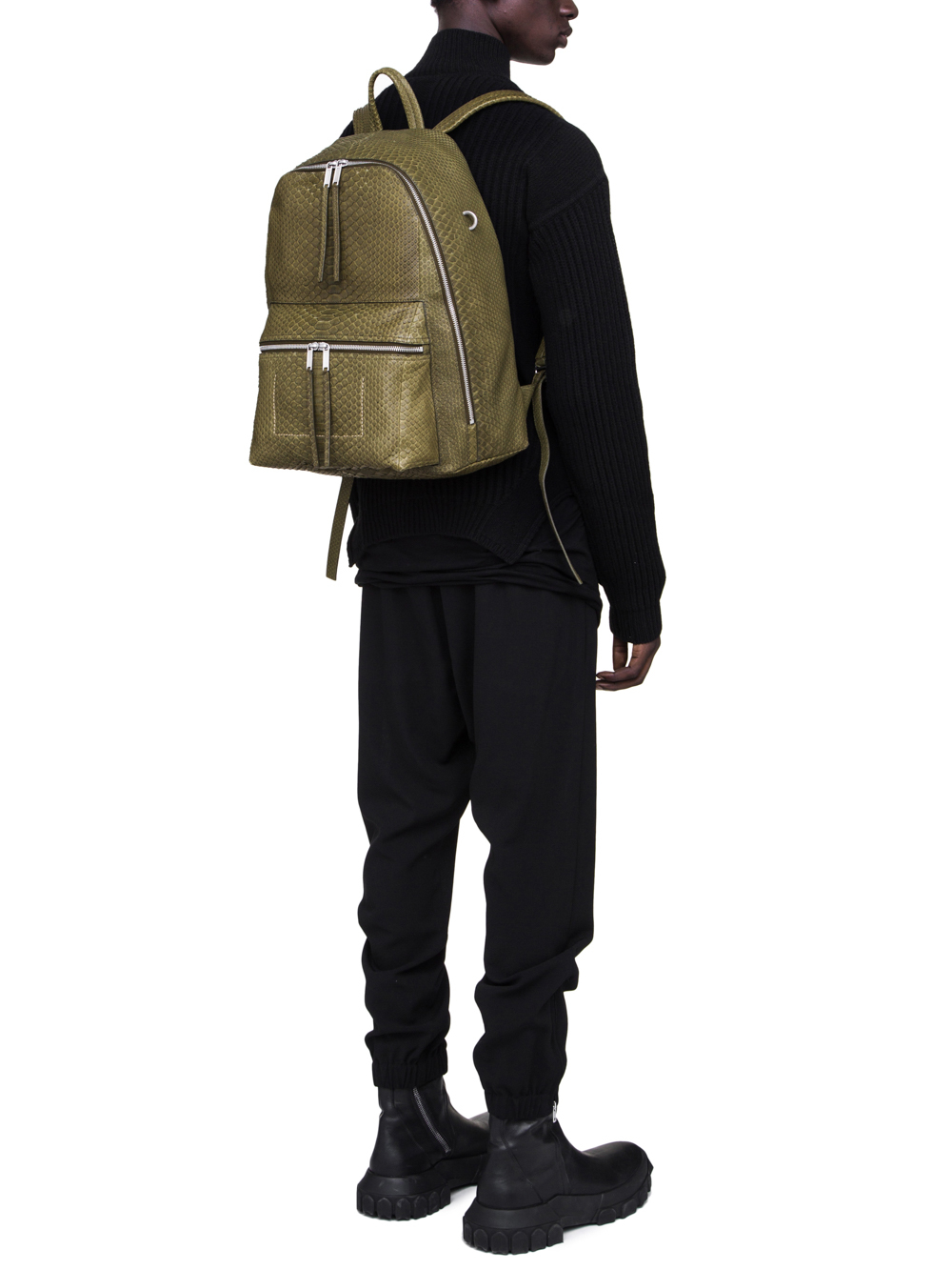 RICK OWENS BACKPACK IN DIRTY GREEN PYTHON LEATHER