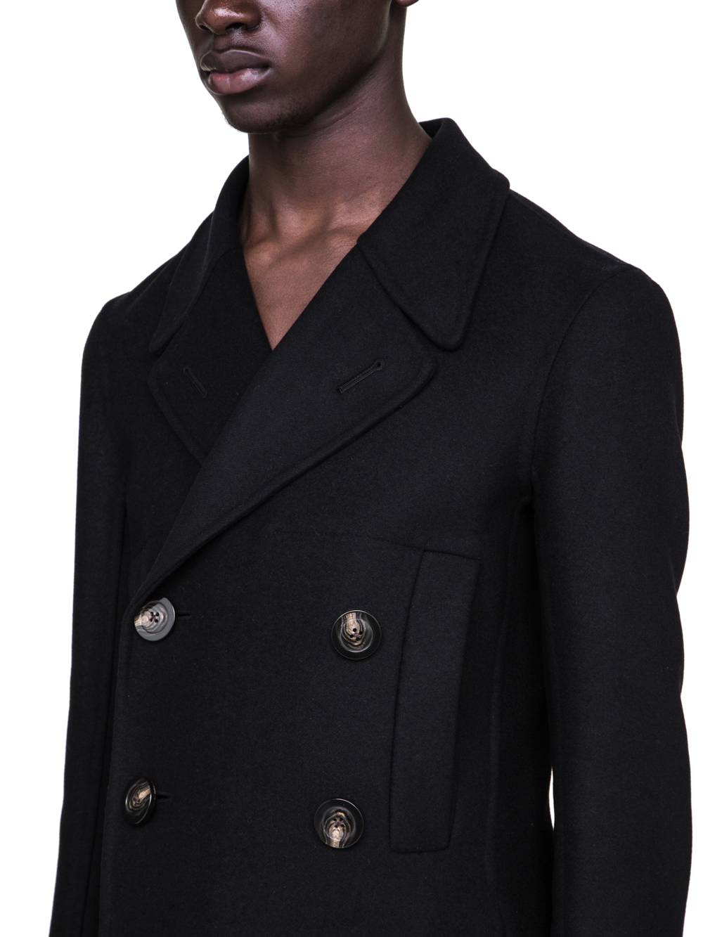 RICK OWENS FW18 SISYPHUS CHURCH PEA COAT IN BLACK DOUBLE WOOL