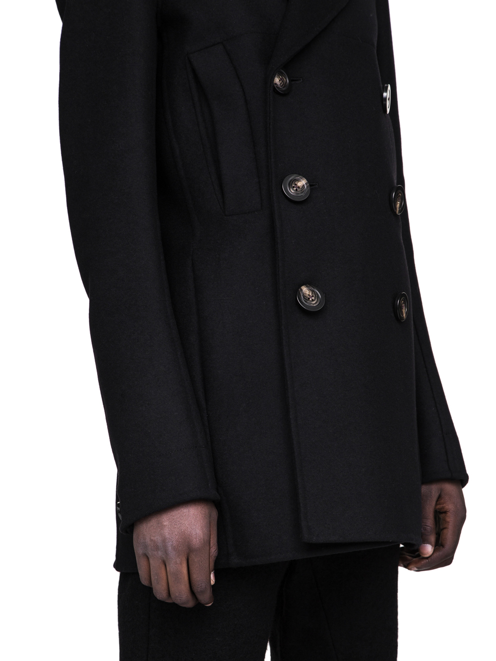 RICK OWENS FW18 SISYPHUS CHURCH PEA COAT IN BLACK DOUBLE WOOL