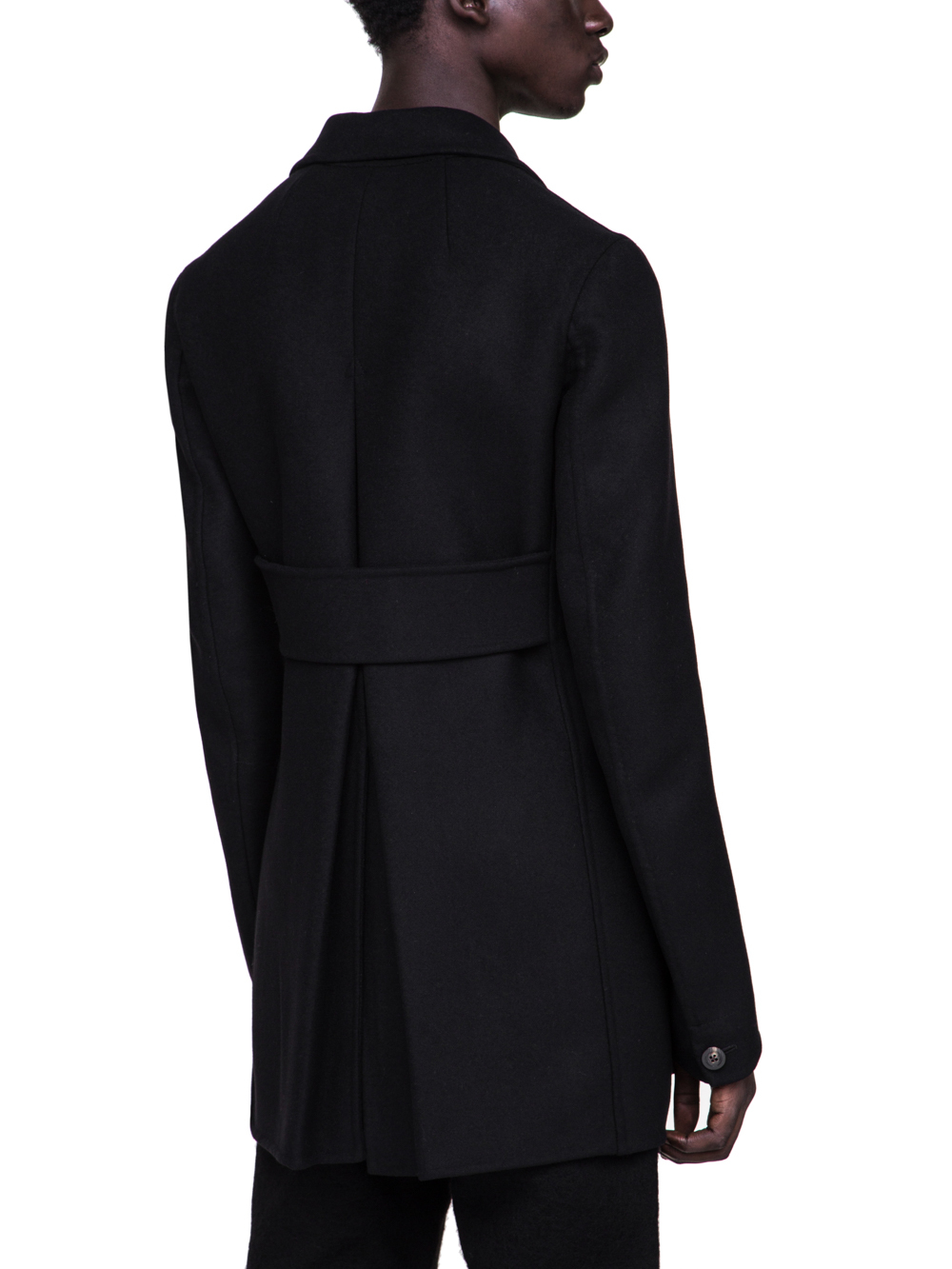 RICK OWENS FW18 SISYPHUS CHURCH PEA COAT IN BLACK DOUBLE WOOL