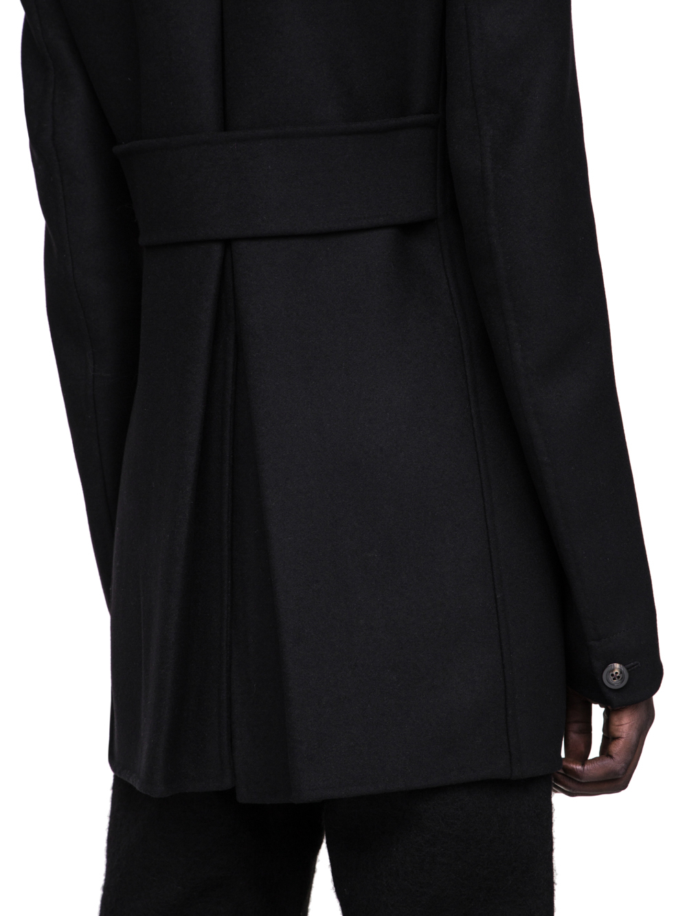 RICK OWENS FW18 SISYPHUS CHURCH PEA COAT IN BLACK DOUBLE WOOL