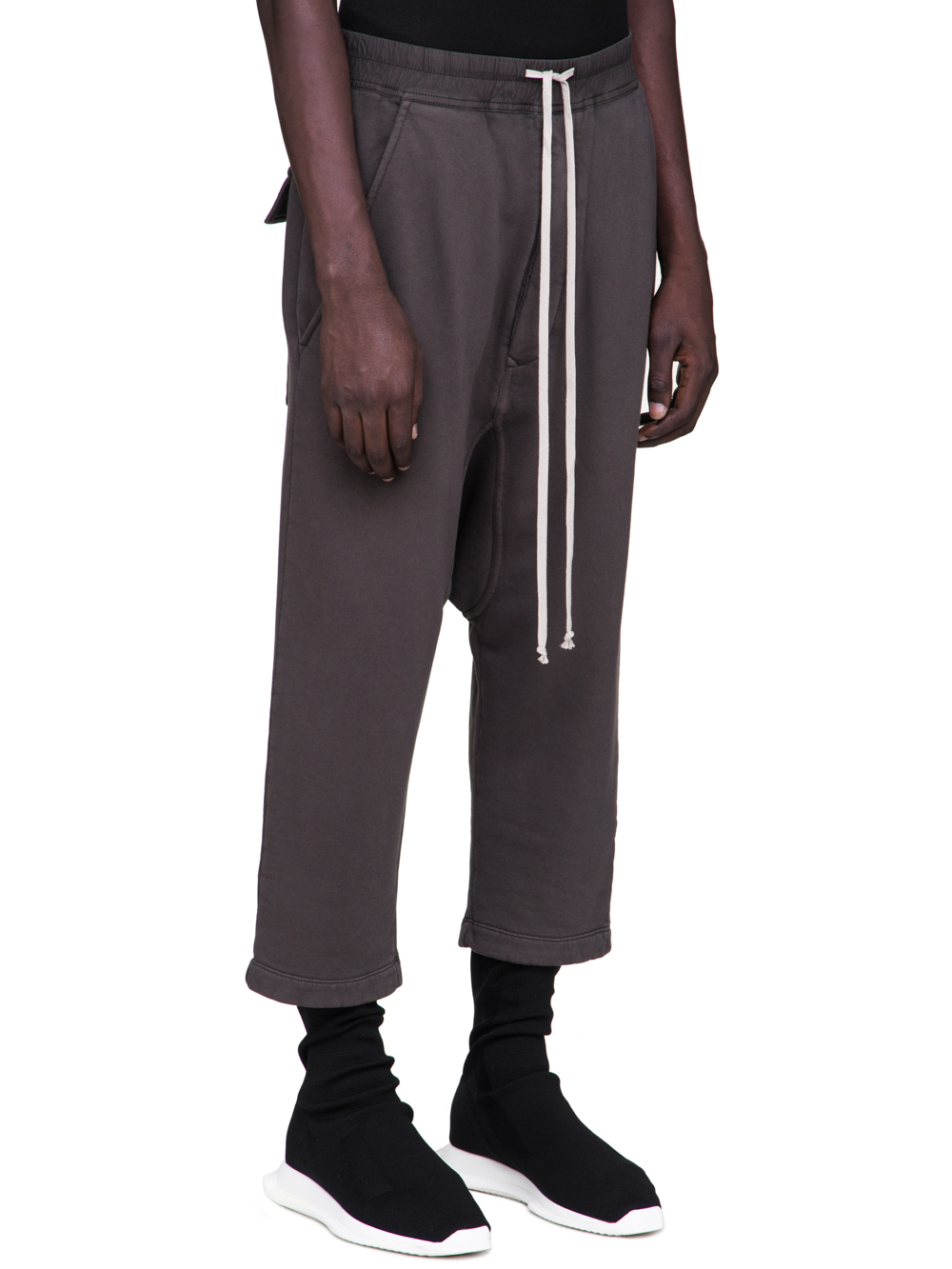 DRKSHDW FW18 SISYPHUS DRAWSTRING CROPPED PANTS IN DARKDUST GREY