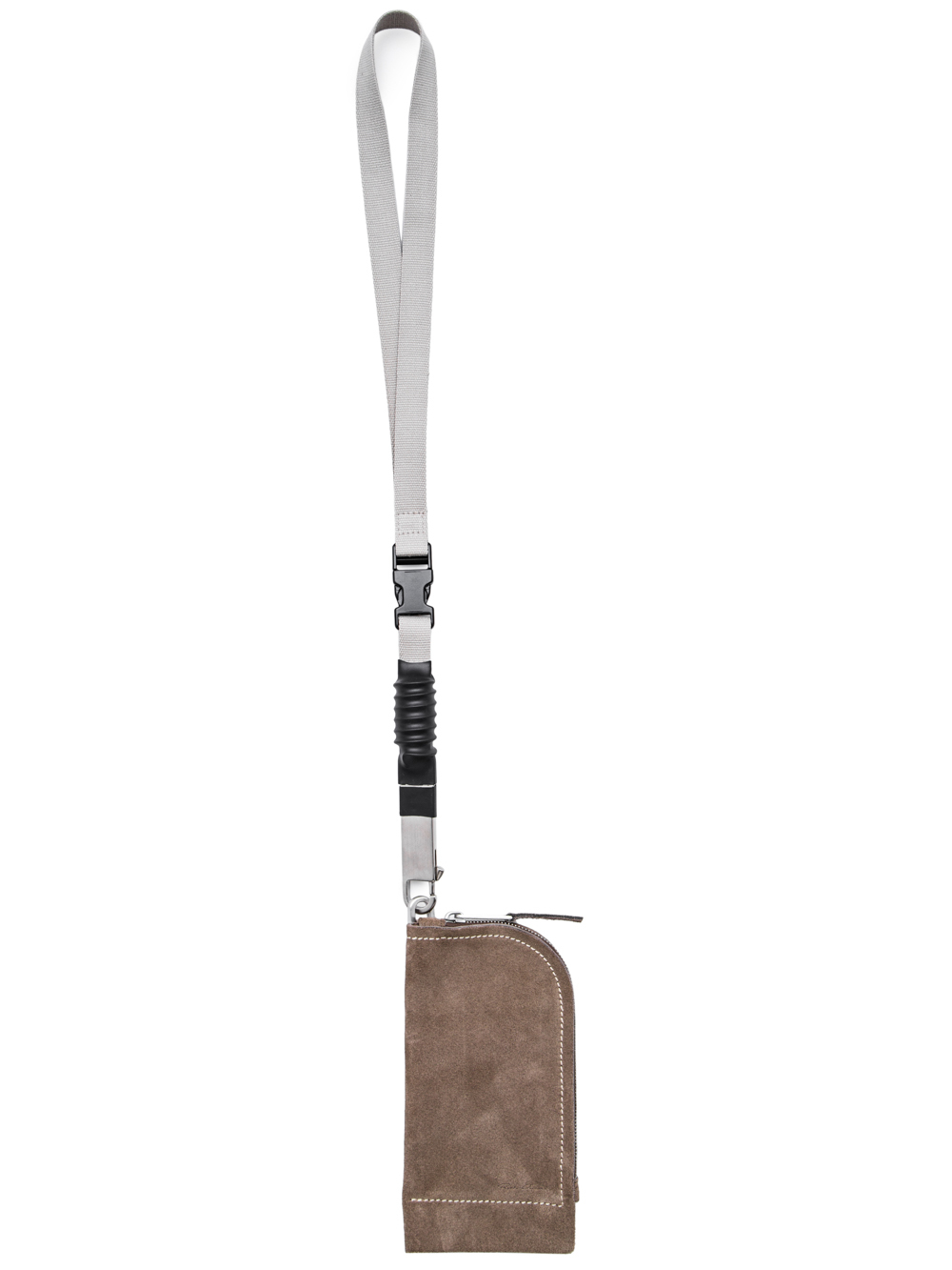 RICK OWENS OFF-THE-RUNWAY NECKWALLET IN DUST GREY SUEDE CALF LEATHER IS RECTANGULAR