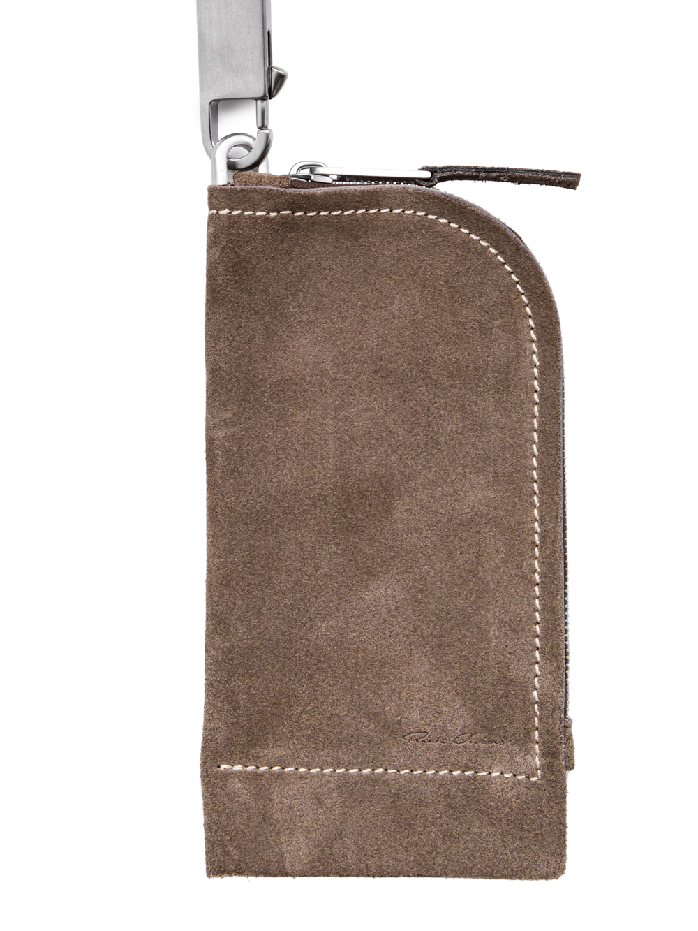 RICK OWENS OFF-THE-RUNWAY NECKWALLET IN DUST GREY SUEDE CALF LEATHER IS RECTANGULAR