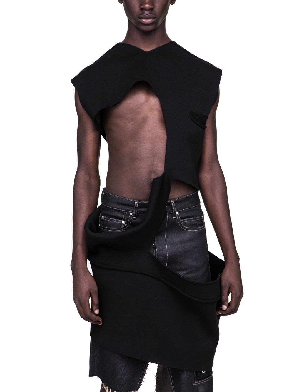 RICK OWENS FW18 SISYPHUS OFF-THE-RUNWAY GAPE TOP IN BLACK