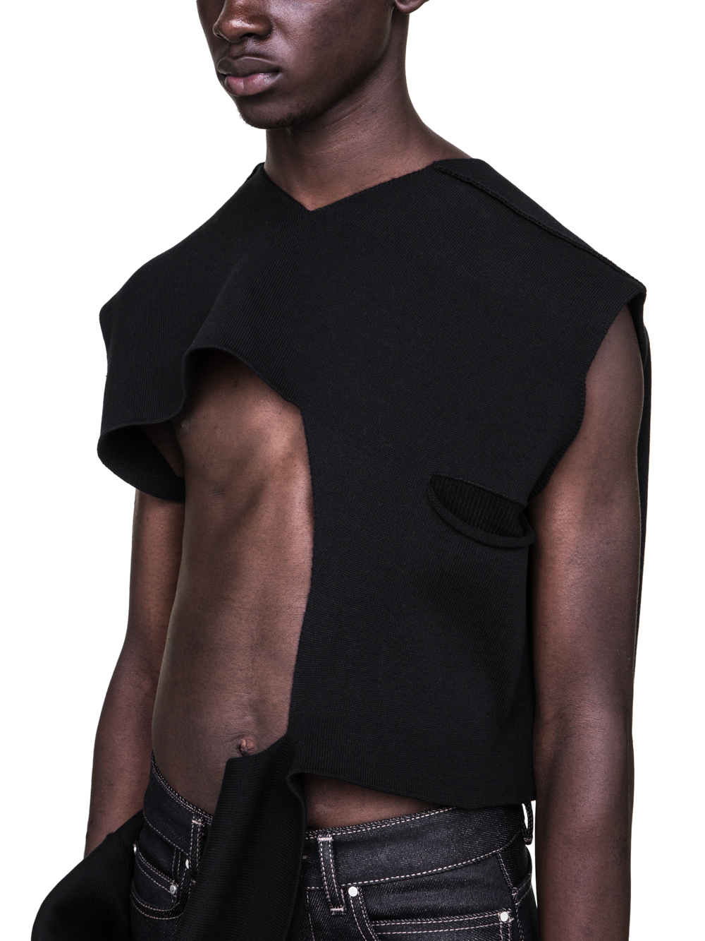RICK OWENS FW18 SISYPHUS OFF-THE-RUNWAY GAPE TOP IN BLACK