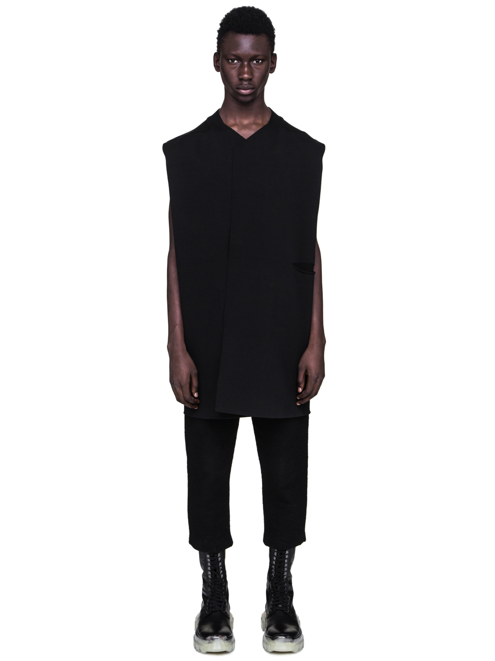 RICK OWENS FW18 SISYPHUS OFF-THE-RUNWAY SLEEVELESS TEE CARDIGAN IN BLACK