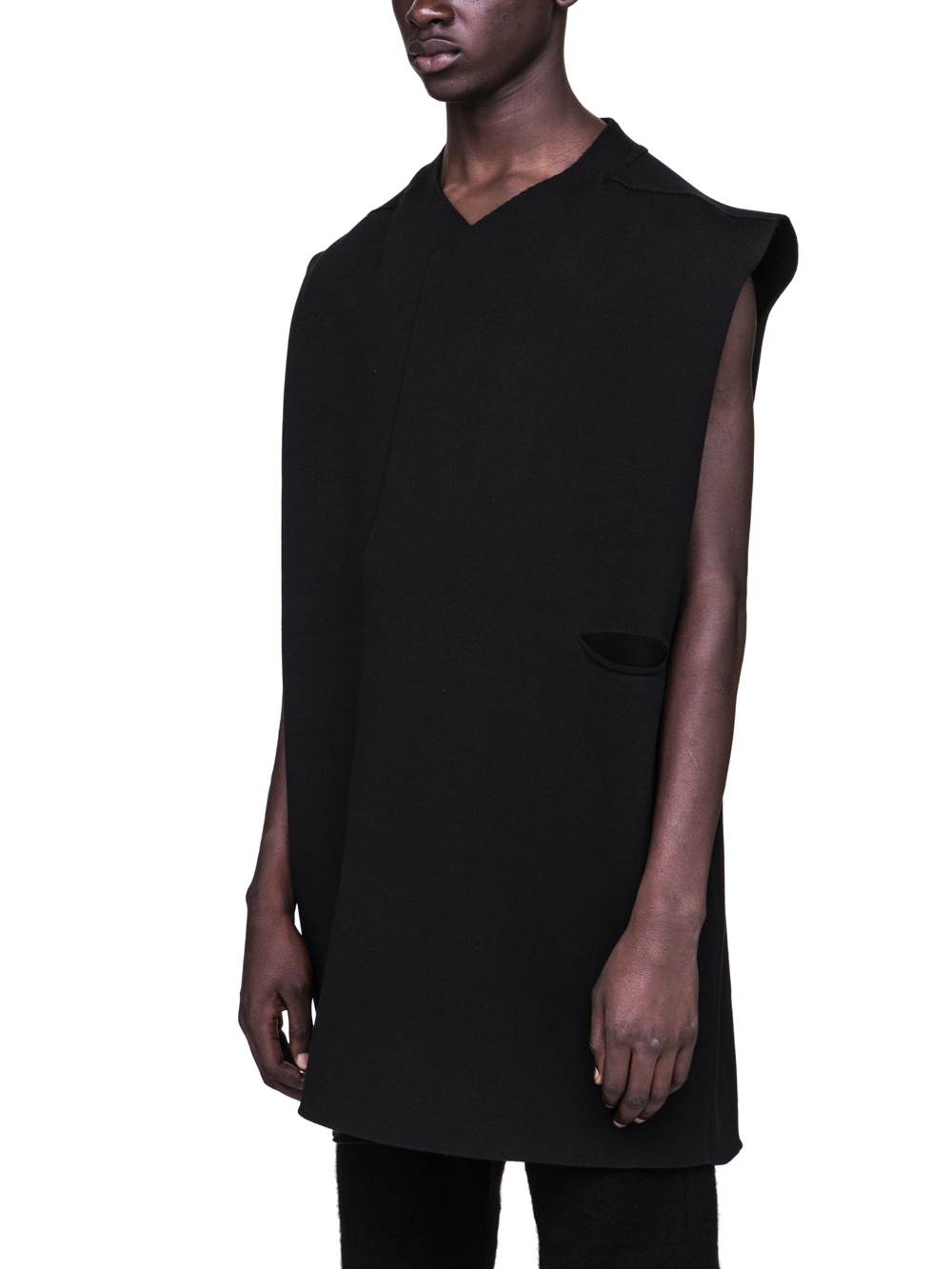 RICK OWENS FW18 SISYPHUS OFF-THE-RUNWAY SLEEVELESS TEE CARDIGAN IN BLACK