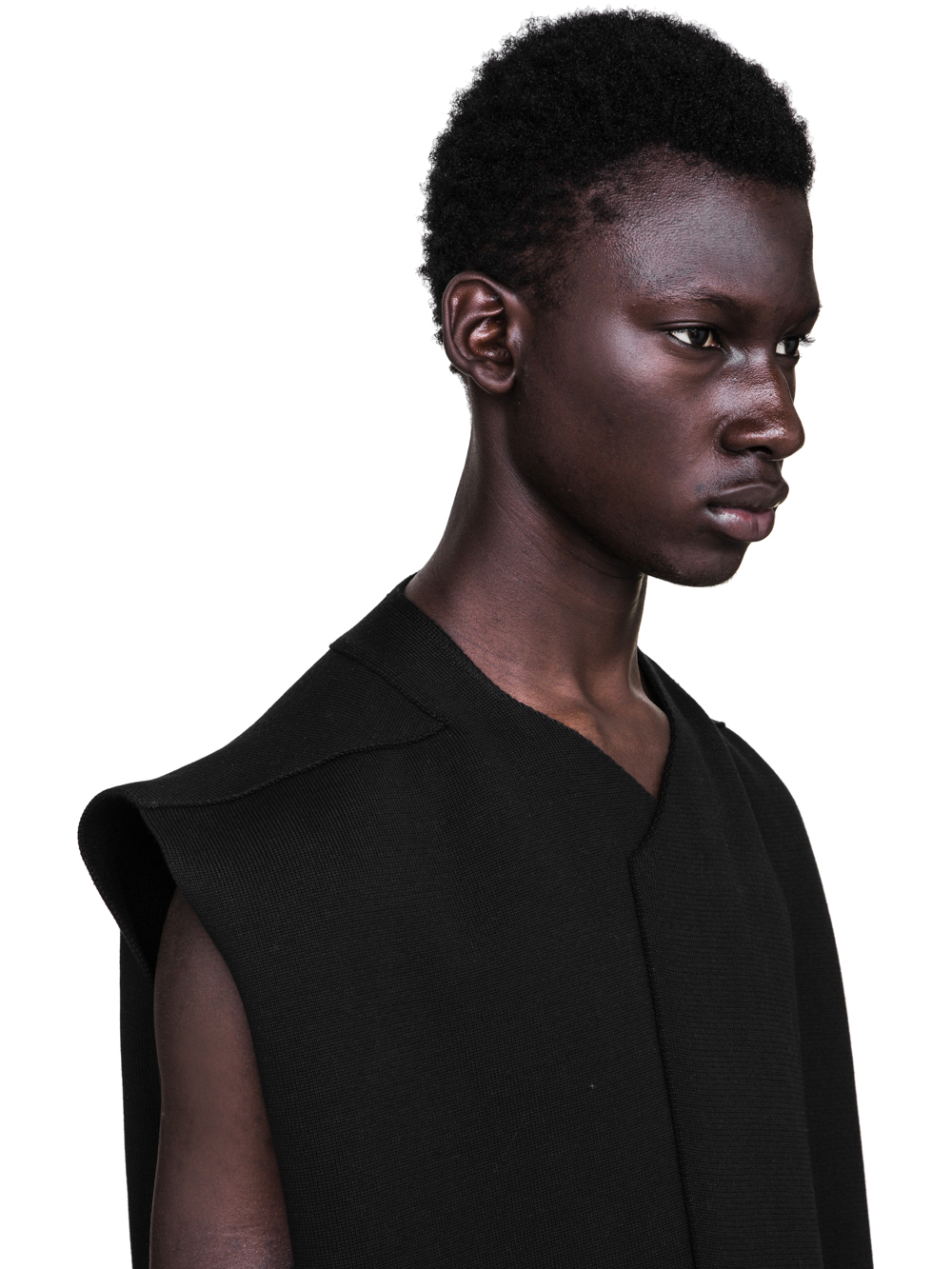 RICK OWENS FW18 SISYPHUS OFF-THE-RUNWAY SLEEVELESS TEE CARDIGAN IN BLACK