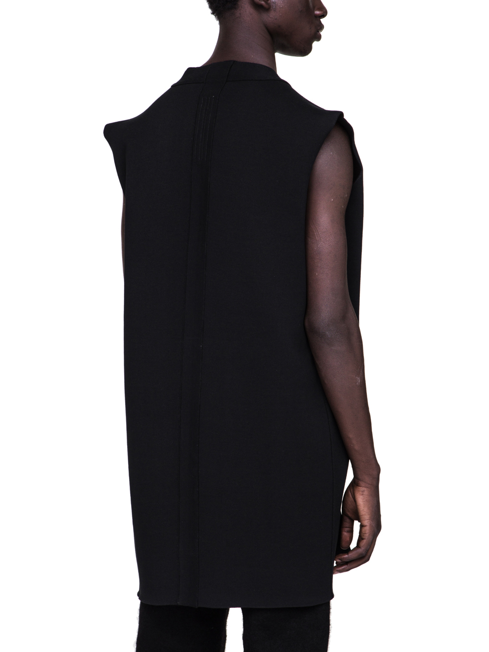 RICK OWENS FW18 SISYPHUS OFF-THE-RUNWAY SLEEVELESS TEE CARDIGAN IN BLACK