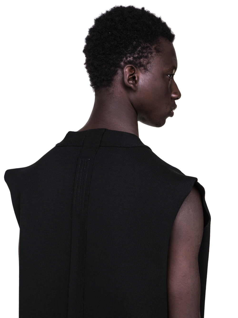 RICK OWENS FW18 SISYPHUS OFF-THE-RUNWAY SLEEVELESS TEE CARDIGAN IN BLACK