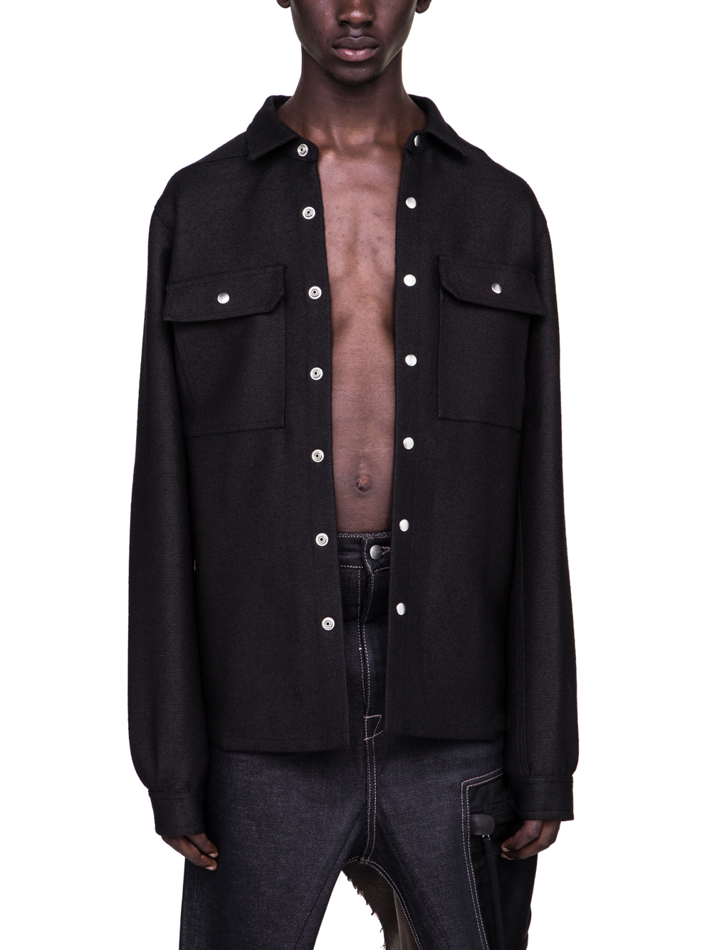 RICK OWENS FW18 SISYPHUS OFF-THE-RUNWAY OUTER SHIRT IN BROWN BLACK WOOL