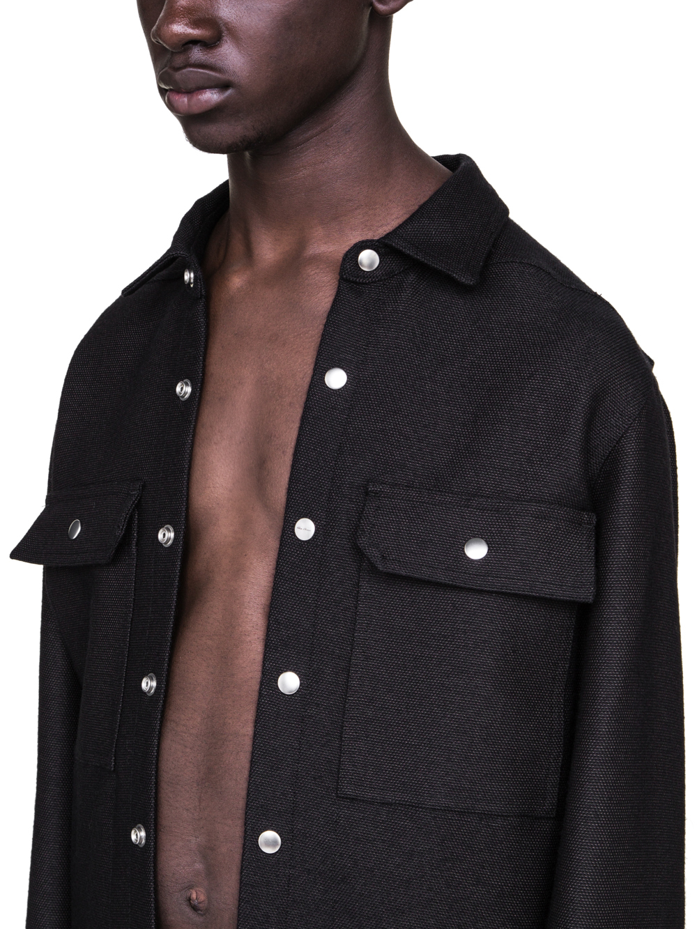 RICK OWENS FW18 SISYPHUS OFF-THE-RUNWAY OUTER SHIRT IN BROWN BLACK WOOL