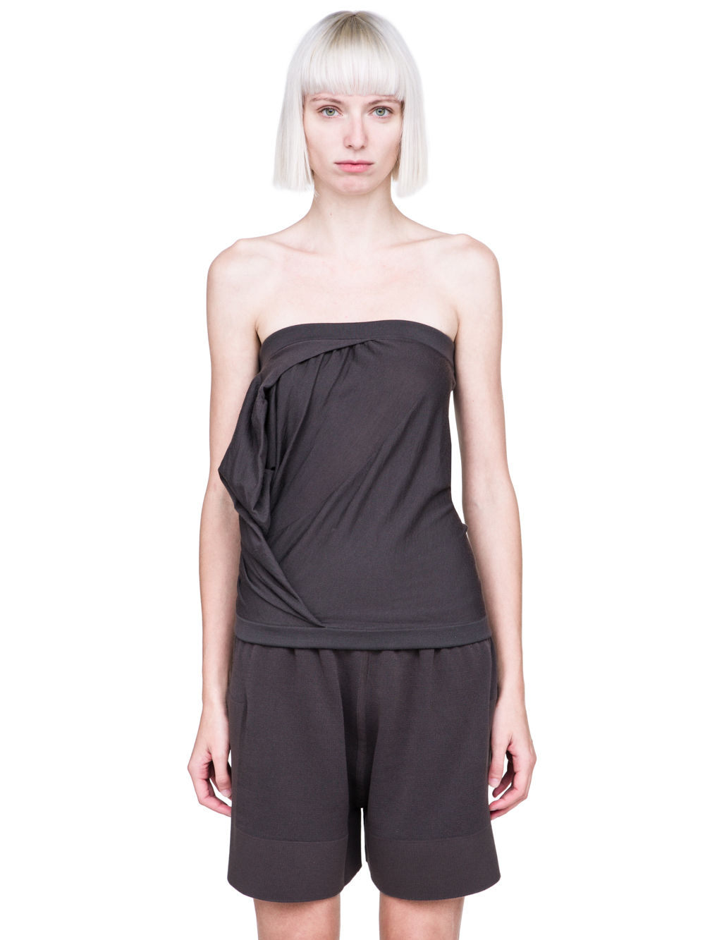 RICK OWENS FW18 SISYPHUS OFF-THE-RUNWAY BUSTIER TOP IN DARKDUST GREY