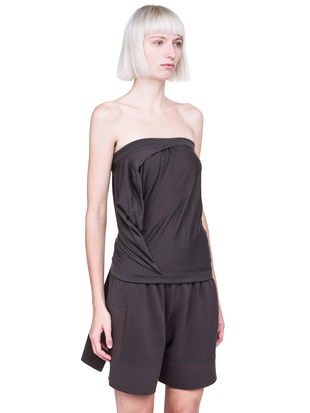 RICK OWENS FW18 SISYPHUS OFF-THE-RUNWAY BUSTIER TOP IN DARKDUST GREY