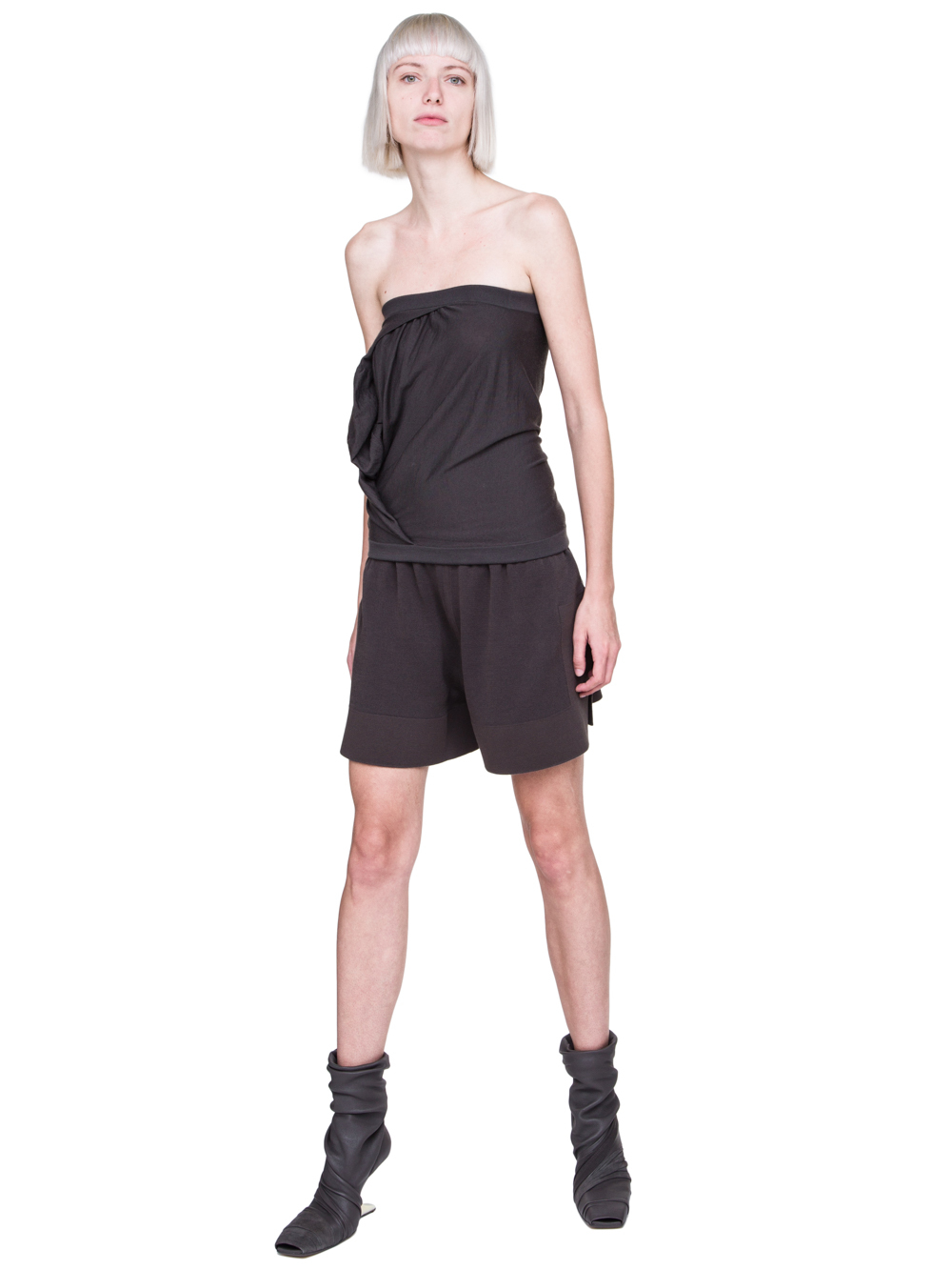 RICK OWENS FW18 SISYPHUS OFF-THE-RUNWAY BUSTIER TOP IN DARKDUST GREY