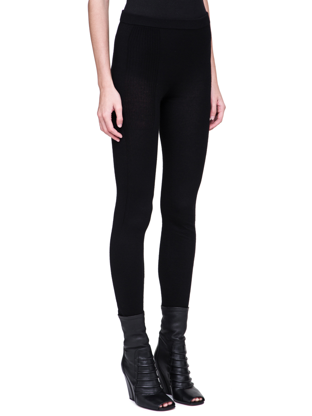 RICK OWENS FW18 SISYPHUS OFF-THE-RUNWAY LEGGINGS IN BLACK STRETCH CASHMERE