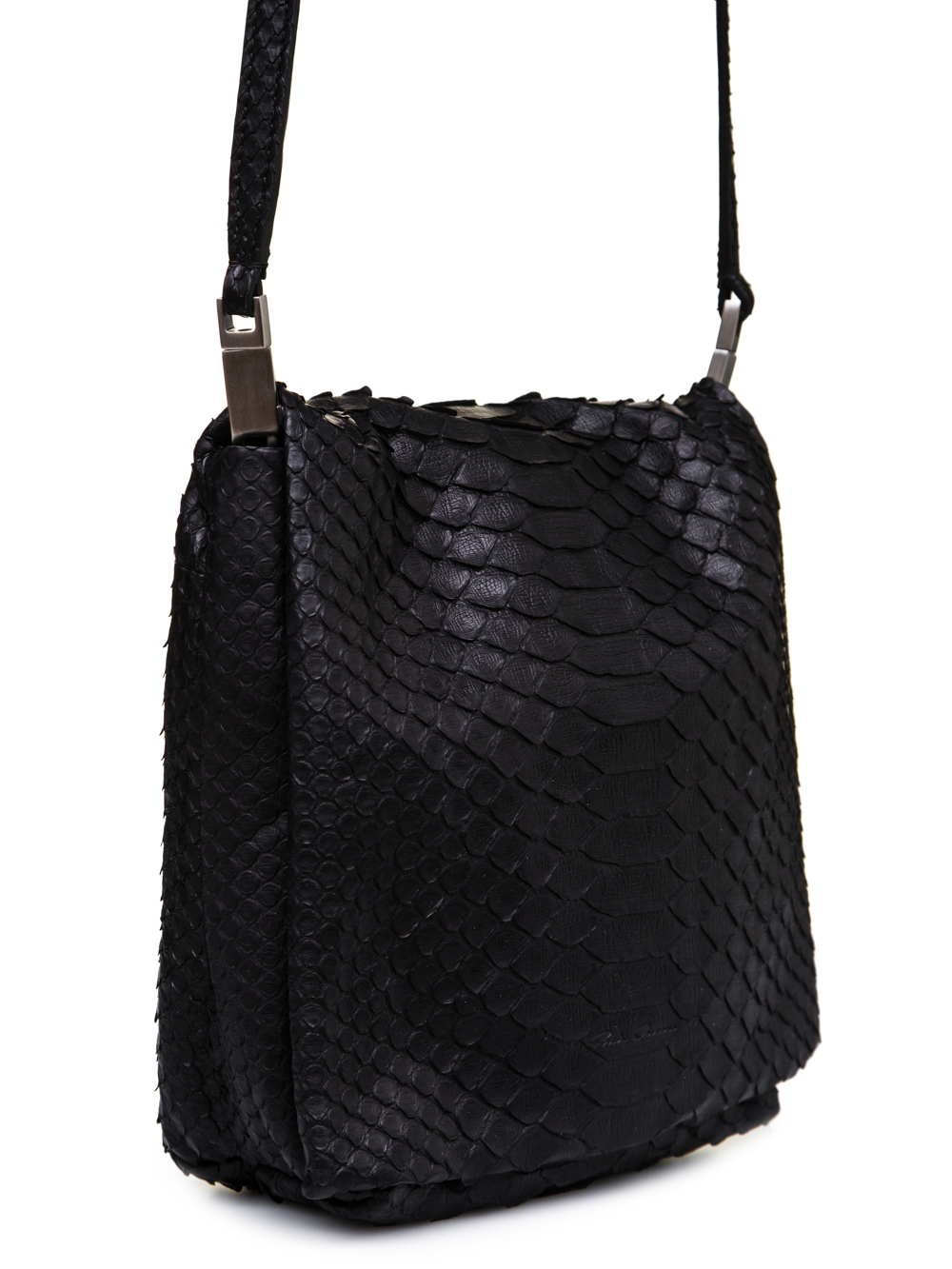 RICK OWENS FW18 SISYPHUS SMALL FLAP ADRI BAG IN BLACK PYTHON LEATHER