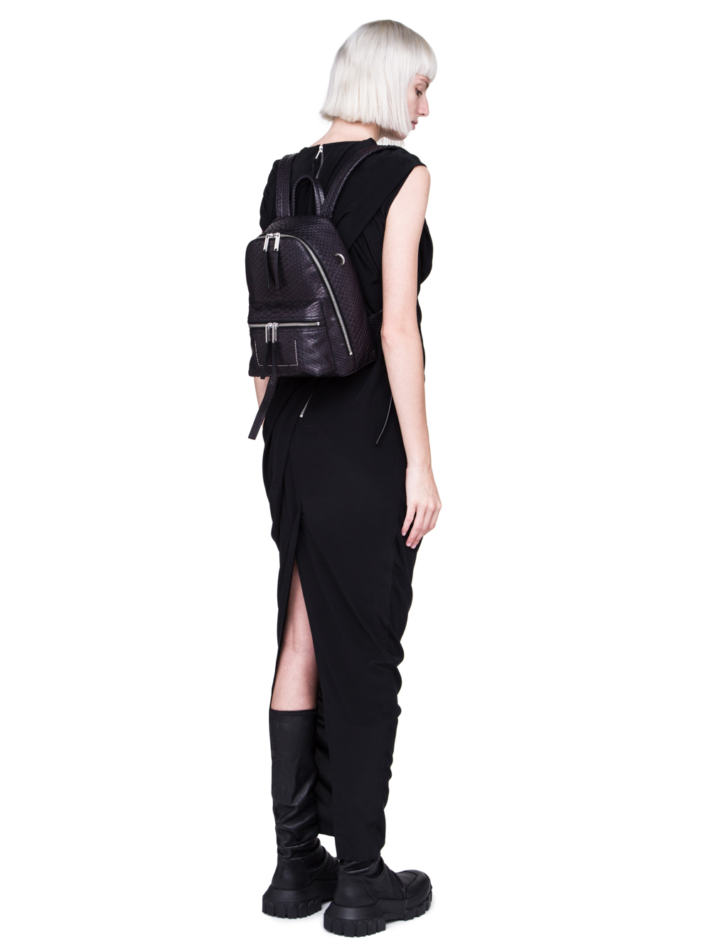RICK OWENS FW18 SISYPHUS MINI BACKPACK IN BLACK PYTHON LEATHER