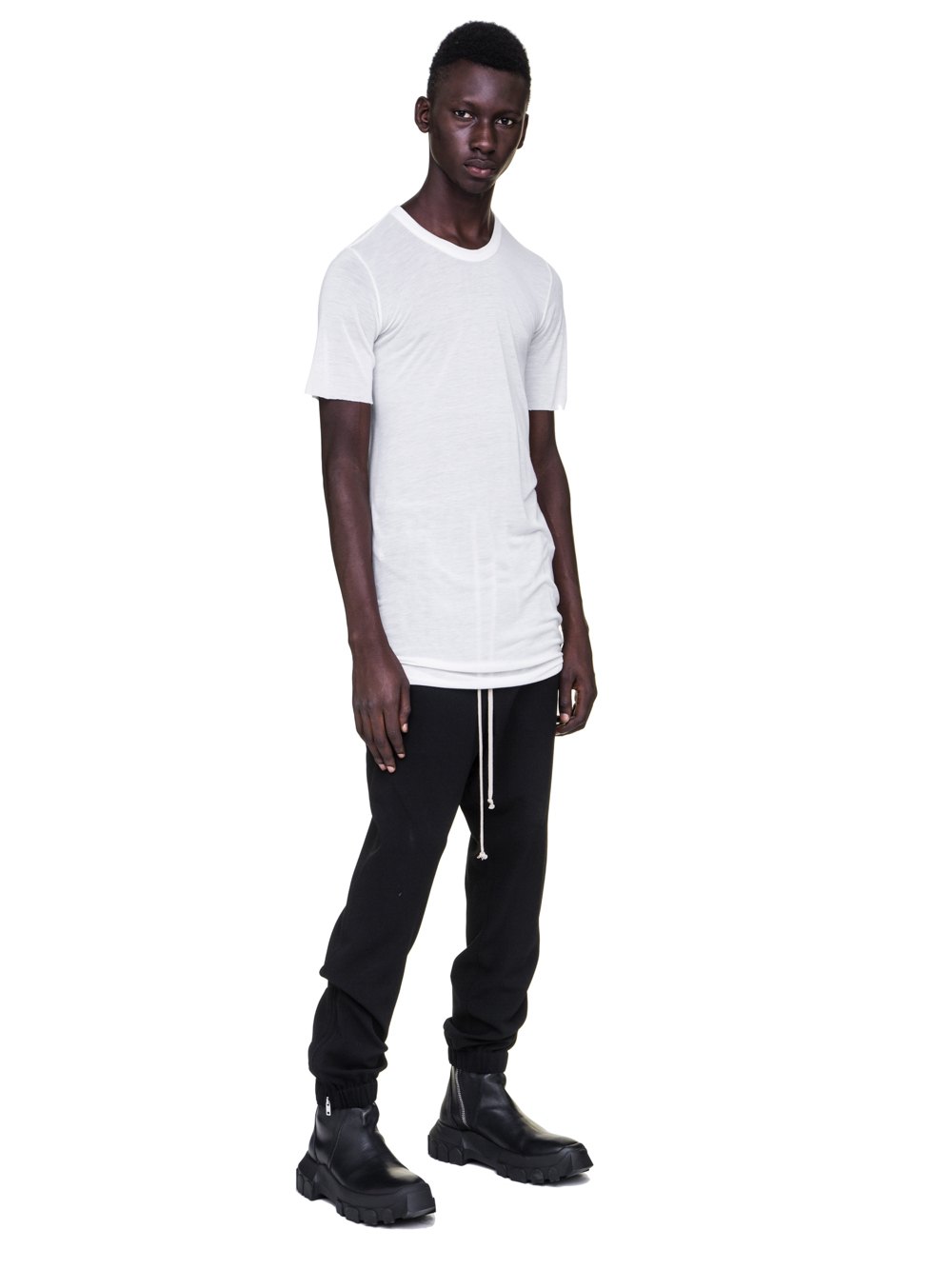 RICK OWENS BASIC SHORT-SLEEVE TEE IN MILK WHITE VISCOSE SILK