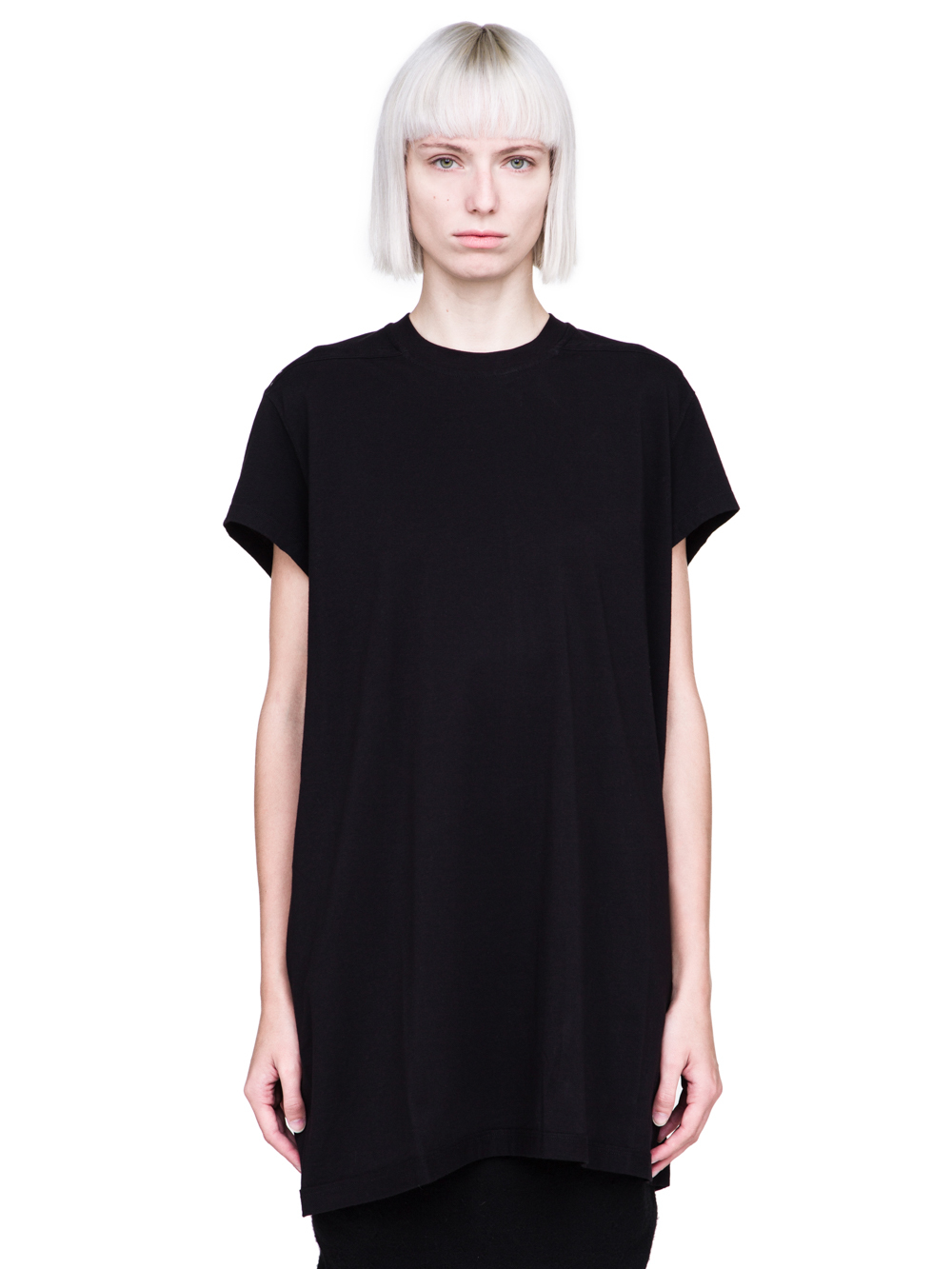 RICK OWENS FW18 SISYPHUS OFF-THE-RUNWAY SHORT-SLEEVE LOOSE RIVET TEE IN BLACK MEDIUMWEIGHT COTTON