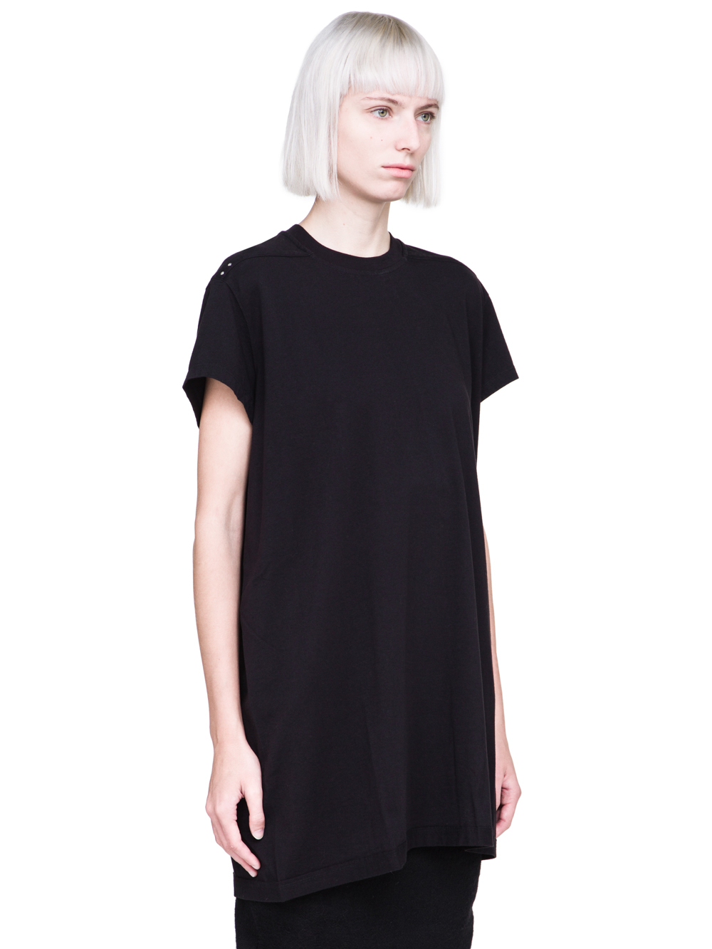 RICK OWENS FW18 SISYPHUS OFF-THE-RUNWAY SHORT-SLEEVE LOOSE RIVET TEE IN BLACK MEDIUMWEIGHT COTTON