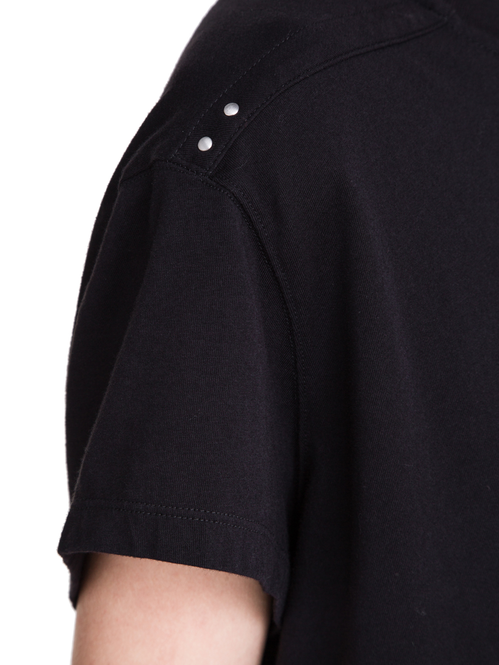 RICK OWENS FW18 SISYPHUS OFF-THE-RUNWAY SHORT-SLEEVE LOOSE RIVET TEE IN BLACK MEDIUMWEIGHT COTTON