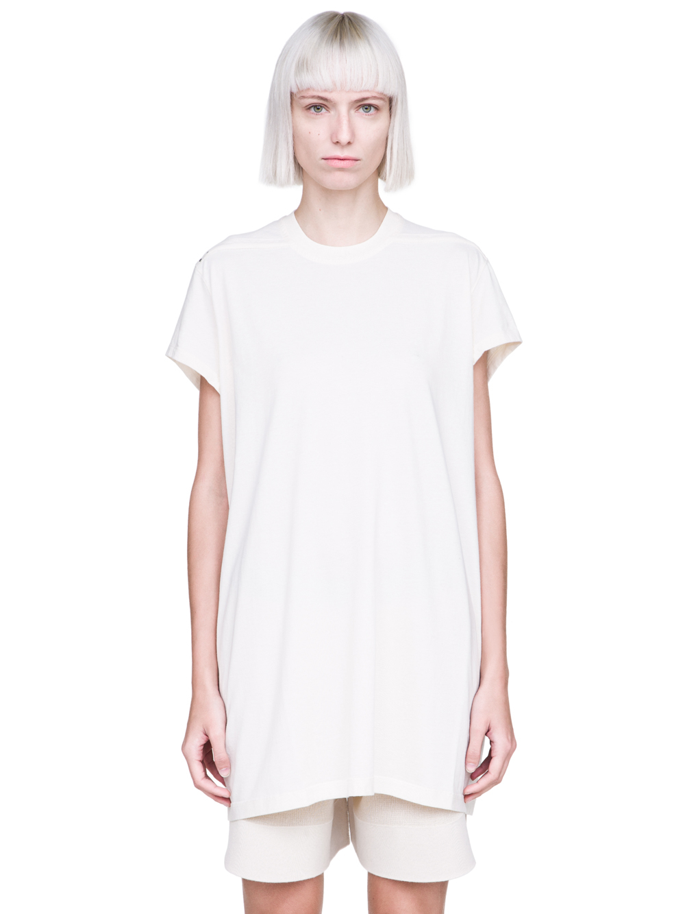 RICK OWENS FW18 SISYPHUS OFF-THE-RUNWAY SHORT-SLEEVE LOOSE RIVET TEE IN NATURAL MEDIUMWEIGHT COTTON