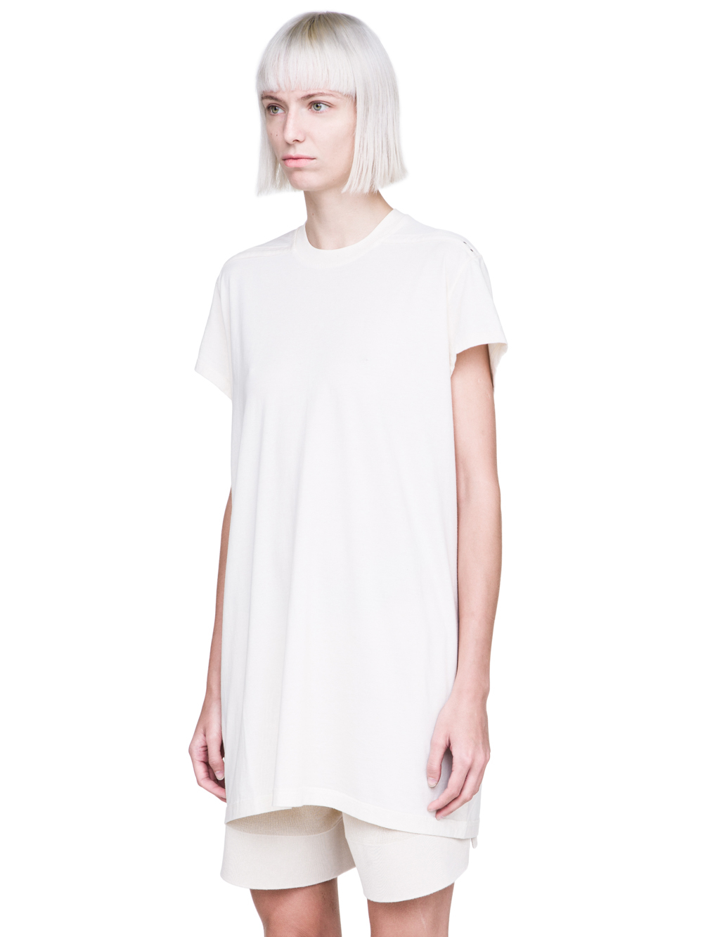 RICK OWENS FW18 SISYPHUS OFF-THE-RUNWAY SHORT-SLEEVE LOOSE RIVET TEE IN NATURAL MEDIUMWEIGHT COTTON